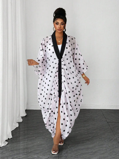 Polka Dot Mesh Loose Batwing Sleeve Design Slouchy African Fashion Women's Clothing Plus Size Casual Daily Commute Versatile Dress
