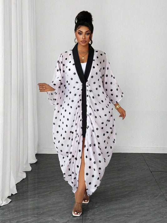 Polka Dot Mesh Loose Batwing Sleeve Design Slouchy African Fashion Women's Clothing Plus Size Casual Daily Commute Versatile Dress