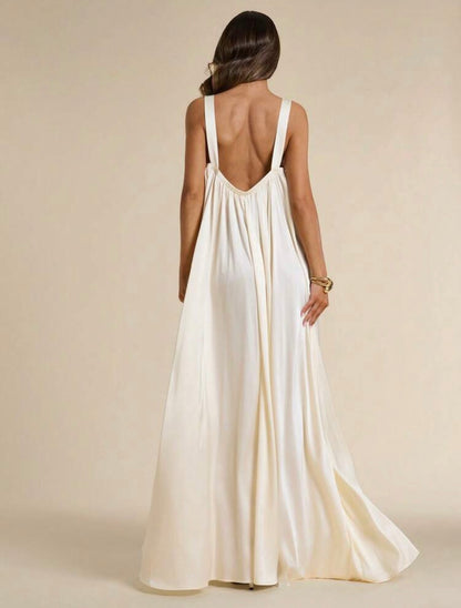 White Satin Flowy Vacation Dress For Women @CHRISTIANDELOS_