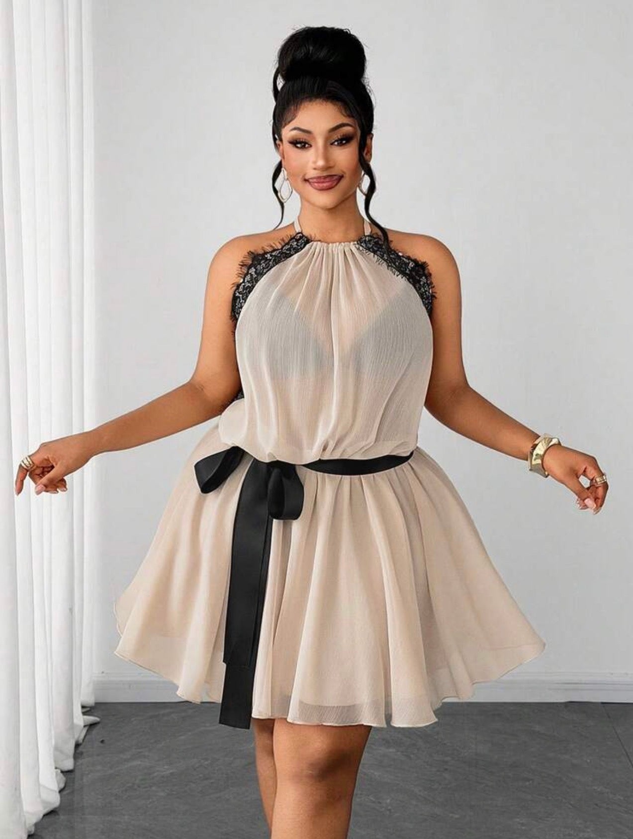 Lacey Bow Off-Shoulder Resort Dress - VERI SIMPLE AND ELEGANT