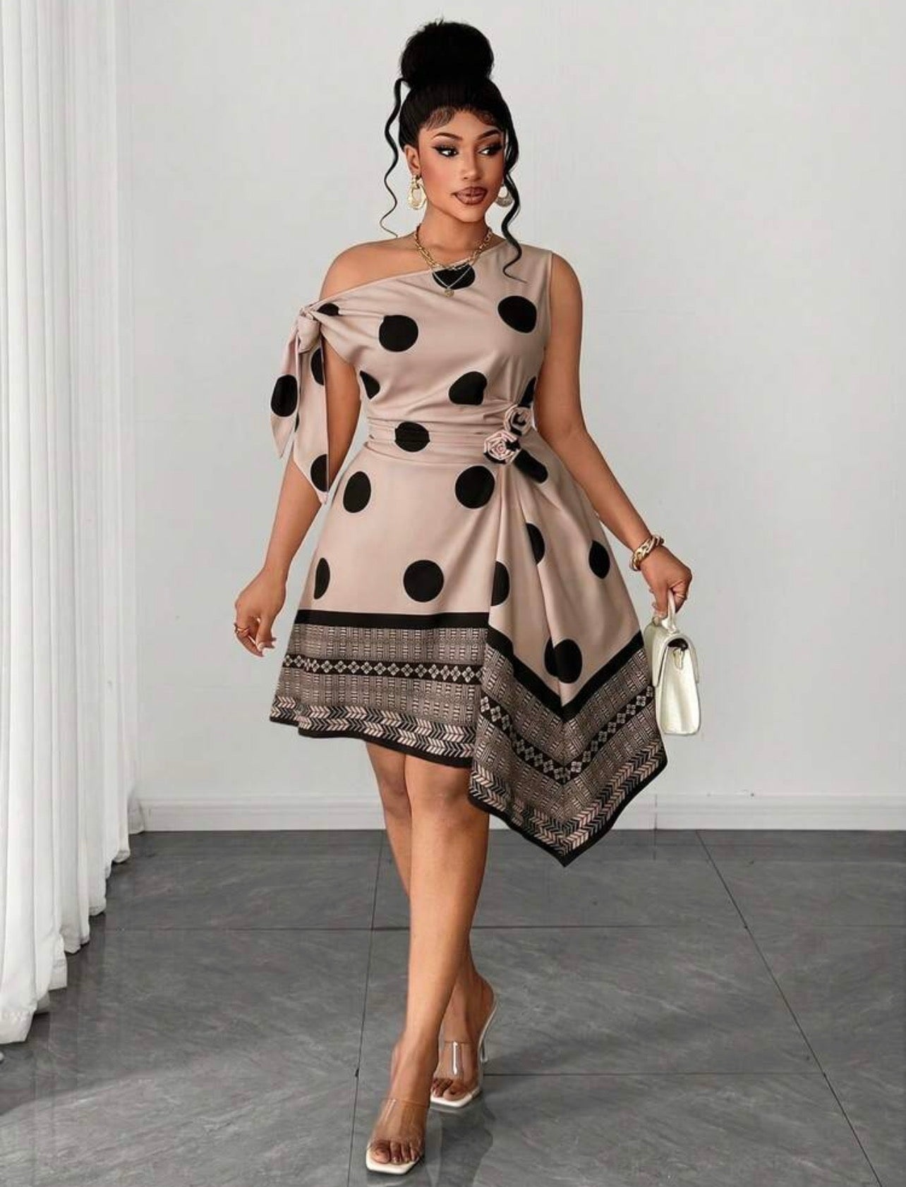 Stunning One-Side Shoulder Dress with Authentic Details @Christiandelos_