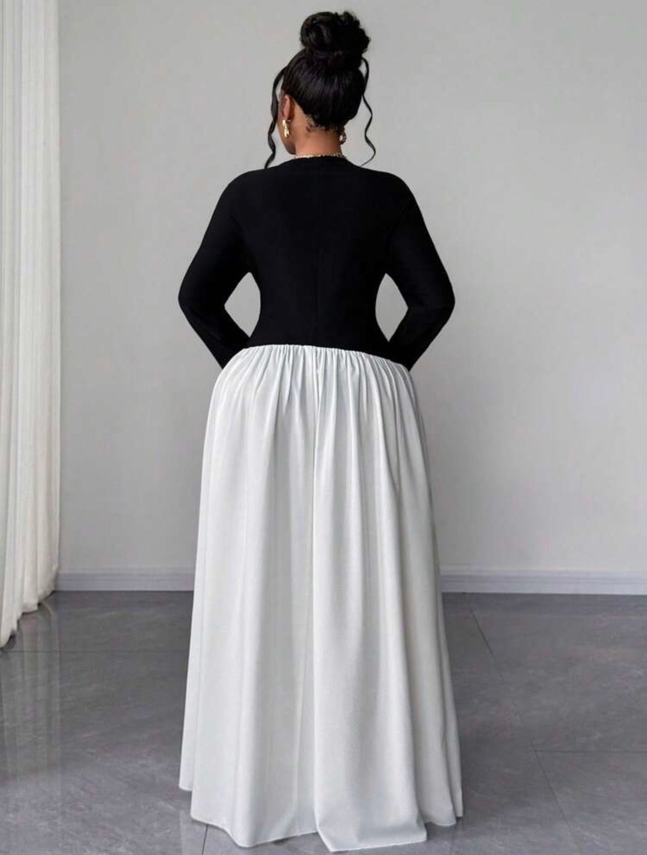 STYLISH Mesh Patchwork V-Neck Fitted Waist Top,A-Line Design,Beaded Cuffs,Autumn,Elegant,Traditional DRESS