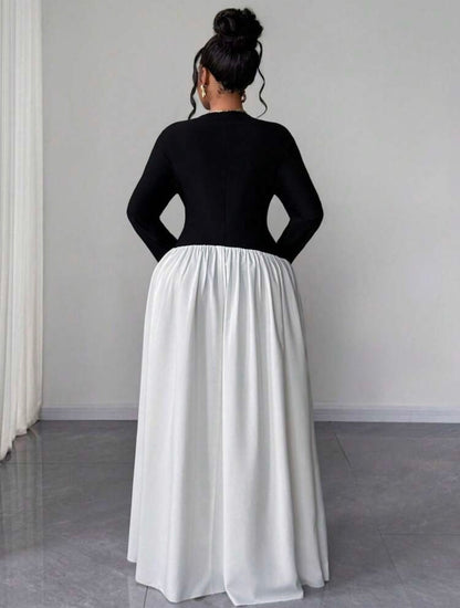 STYLISH Mesh Patchwork V-Neck Fitted Waist Top,A-Line Design,Beaded Cuffs,Autumn,Elegant,Traditional DRESS
