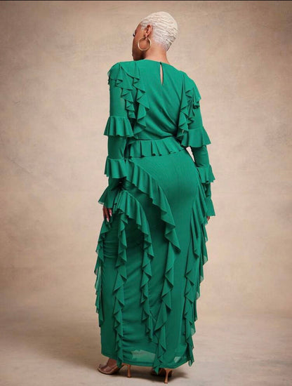 Vixey Lined Mesh Ruffle Detail Midi Dress, Elegant, Date Night, Glamorous For Special Occasion