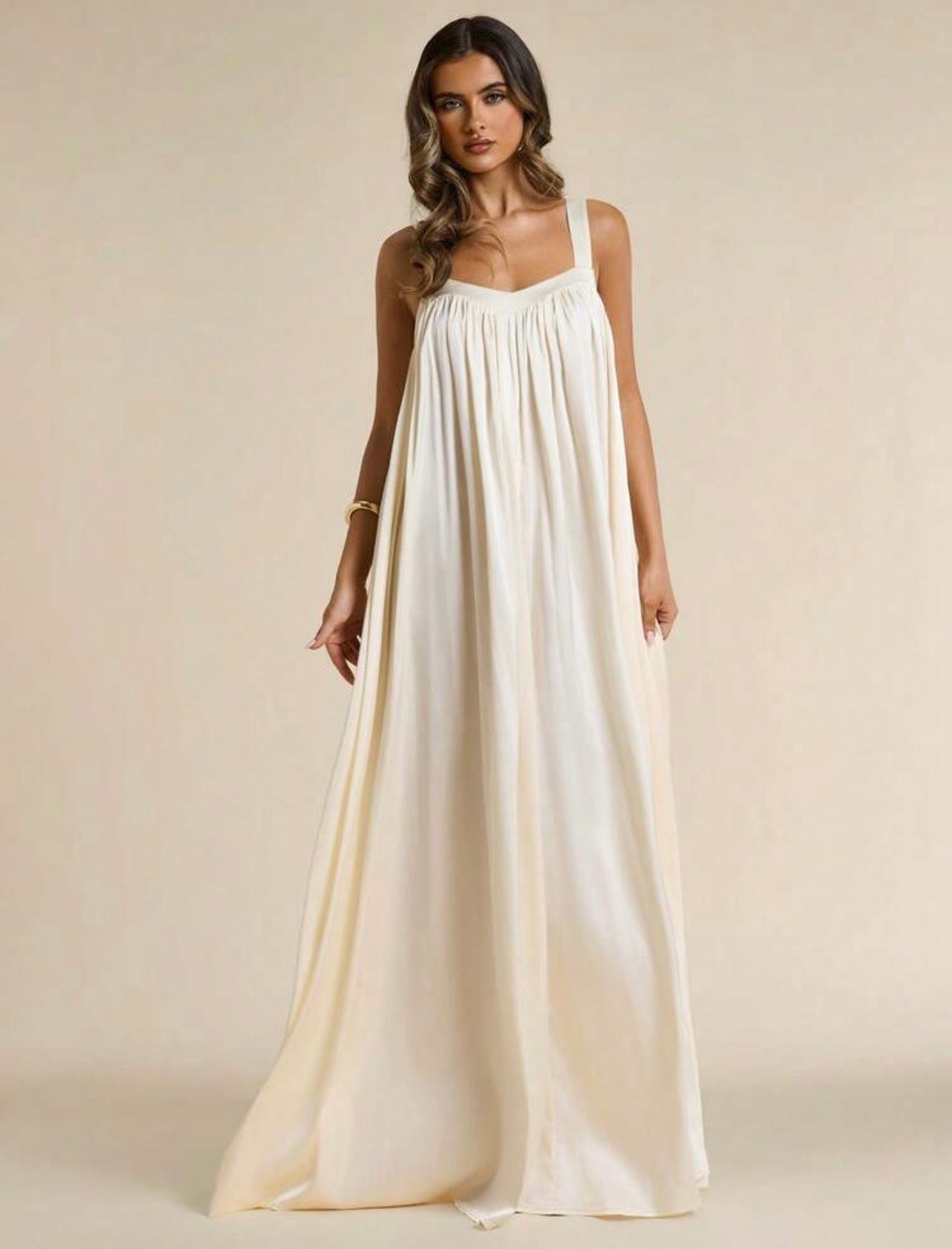 White Satin Flowy Vacation Dress For Women @CHRISTIANDELOS_