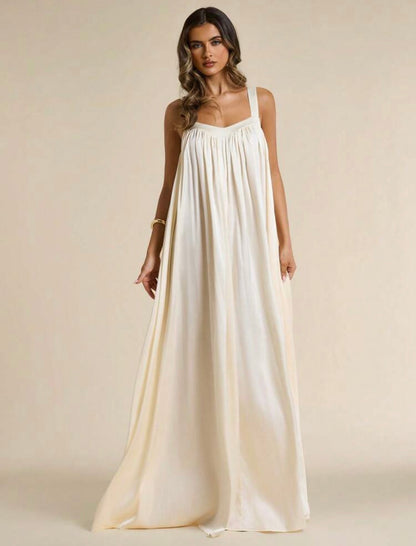White Satin Flowy Vacation Dress For Women @CHRISTIANDELOS_