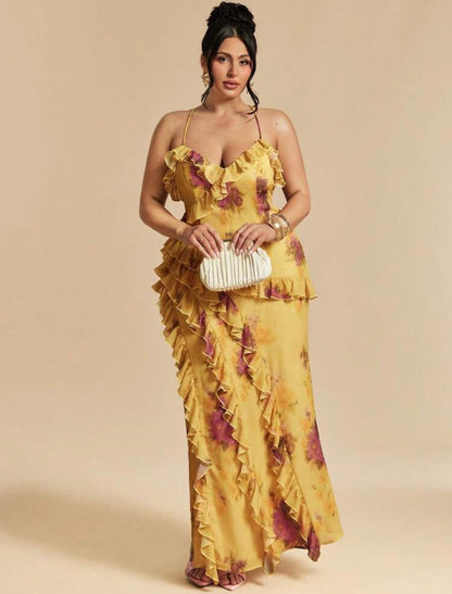 FLORAL RUFFLE ELEGANT GUEST DRESS ~ VERI CLASSY VERI DEMURE ~ LOOK @CHRISTIANDELOS_