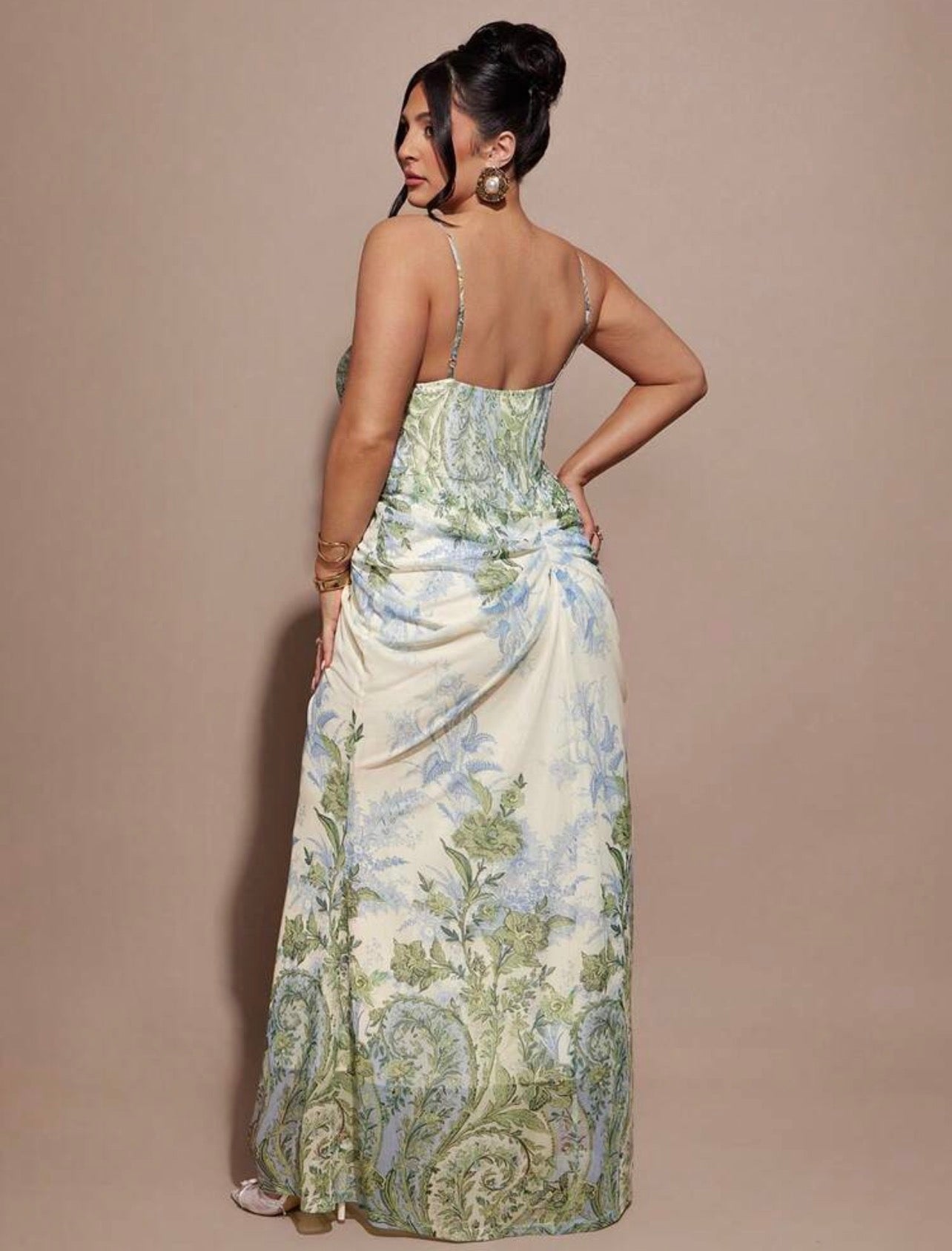 Green Floral Maxi Bodycon Dress, Elegant Dress For Vacation, Mesh Dress