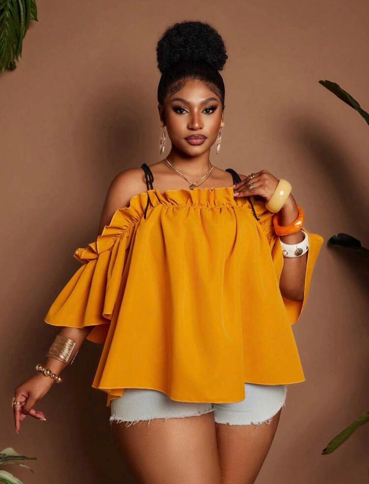 Yellow Retro Casual Off-Shoulder Blouse For Women @CHRISTIANDELOS_