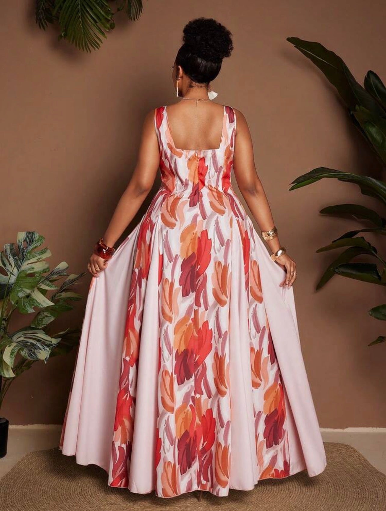 Tropical Vacation Holiday Floral Print Sleeveless Round Neck Waist Flowy Maxi Dress For Party Resort Style