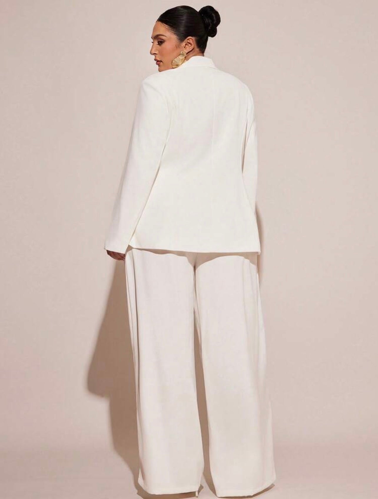Curve White Elegant Formal Two Piece Suit,Business Casual Blazer Set With Wide-Leg Pants,Corporate Work Suits to All Occasions