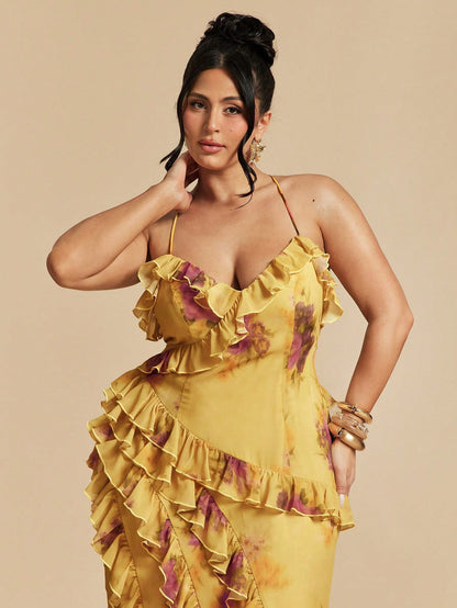 FLORAL RUFFLE ELEGANT GUEST DRESS ~ VERI CLASSY VERI DEMURE ~ LOOK @CHRISTIANDELOS_