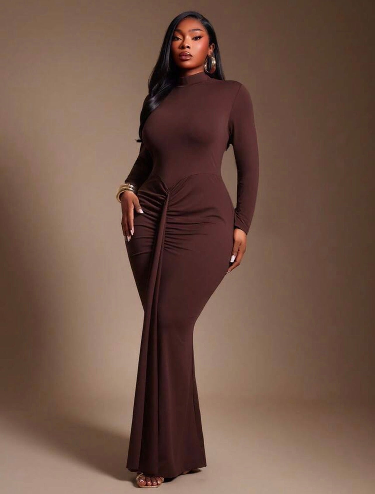 ELEGANT New Urban Resort 2pcs/Set With High-Necked, Open-Back, Long-Sleeved Dress And Matching Sheer Maxi Shawl Light Coat @CHRISTIANDELOS