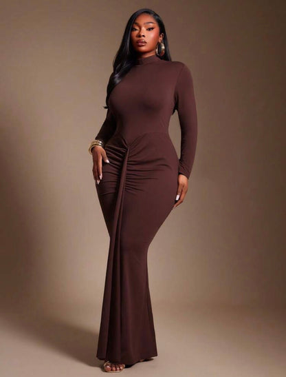 ELEGANT New Urban Resort 2pcs/Set With High-Necked, Open-Back, Long-Sleeved Dress And Matching Sheer Maxi Shawl Light Coat @CHRISTIANDELOS