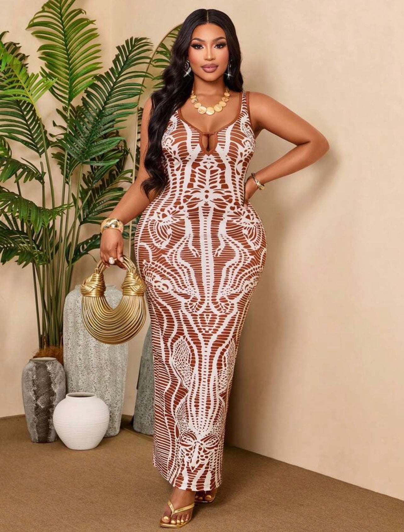 Bodycon Maxi Dress, Sleeveless Deep V Neck Backless Split Knitted Fabric Elegant Long Gown
