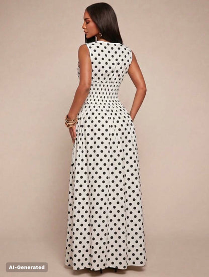 Radiana Women's Sexy Elegant Minimalist Faux Linen V-Neck Tank Dress, Long Dress, Waist-Cinching Dress, Button-Front Dress, Shirt Dress, Full Skirt Dress, Casual Dress, Casual Business lOld Money Style @ CHRISTIAN DELOS
