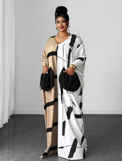 Elegant Sophisticated Fashion Niche Design New Essential Daily Wear Premium Multi-Color Print Loose Drawstring Pocket Dress - CHRISTIAN DELOS