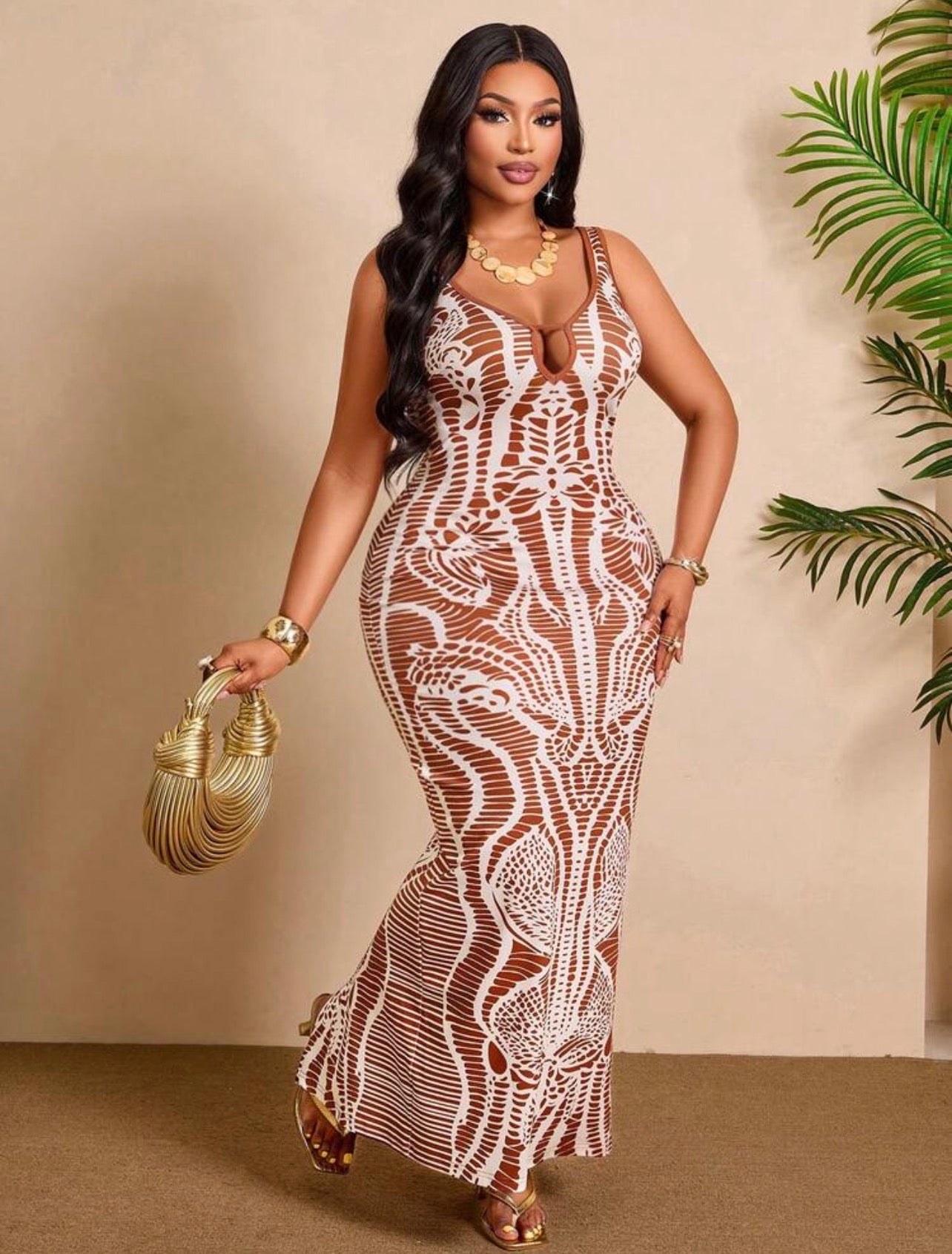 Bodycon Maxi Dress, Sleeveless Deep V Neck Backless Split Knitted Fabric Elegant Long Gown