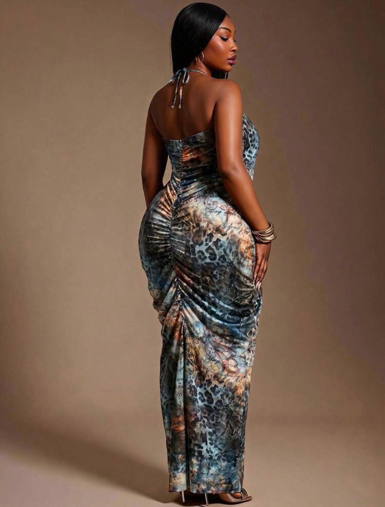 Radiana All-Over Print Fashion Vacation Travel Halter Neck Dress - Suitable for Comfort Occasions