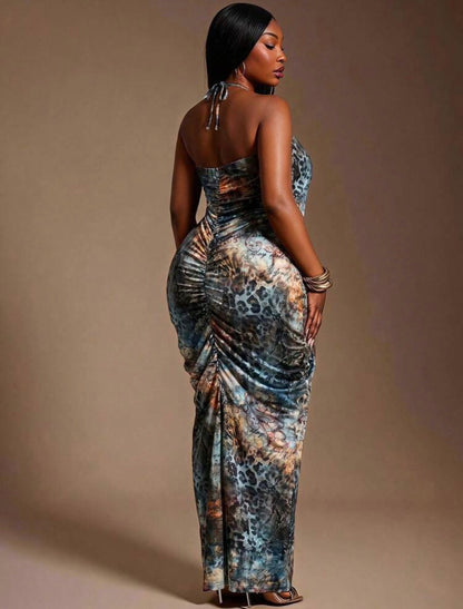 Radiana All-Over Print Fashion Vacation Travel Halter Neck Dress - Suitable for Comfort Occasions