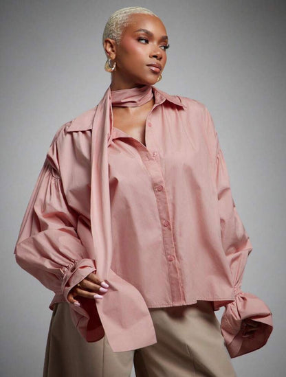Two-Way Worn Solid Woven Pointed Collar Ruffle Cuff Button Down Blouse, Business Work Office Commute Top, Chic Workwear -