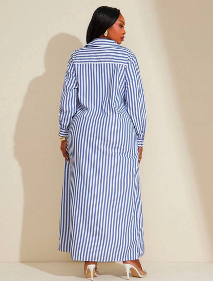 Pointed Collar Self Tie 2 In 1 Design Maxi Shirt Dress,Suitable For Urban,Sexy Office Siren Coquettish,Versatile,Cruise Attire | Available  @CHRISTIANDELOS_