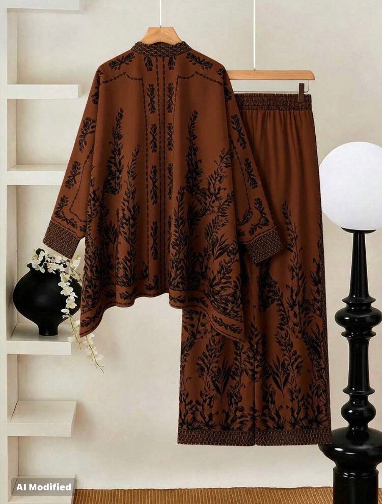 EMERY ROSE Print Long Sleeve Top And Pants Casual Daily 2-Piece Set