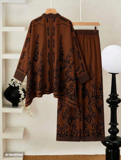 EMERY ROSE Print Long Sleeve Top And Pants Casual Daily 2-Piece Set