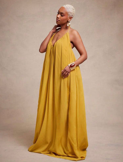 Vixey Elegant Chiffon Flowy Halter Maxi Dress, Glamorous For Special Occasion