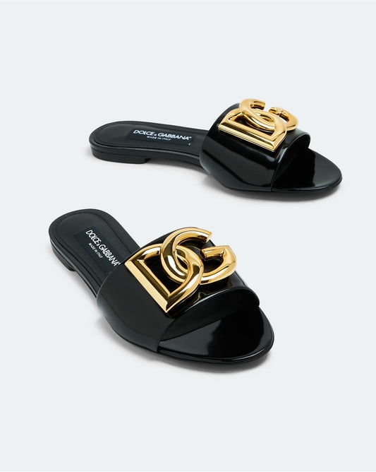 Polished D&G calfskin Flat sliders