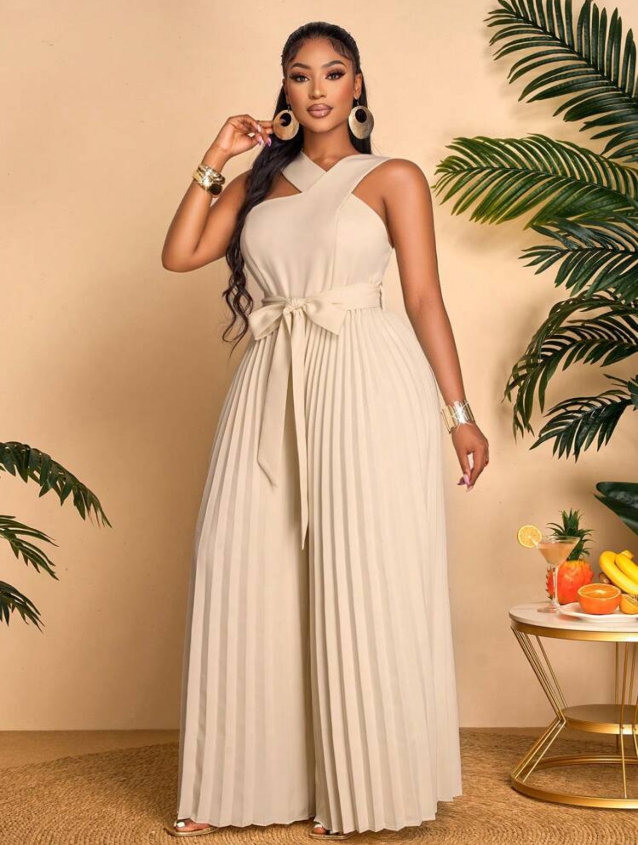 Slanted Shoulder Irregular Collar Double Breasted Pleated Loose Jumpsuit, Suitable For Fashionable Commuting Business, And Outdoor Wear @CHRISTIANDELOS