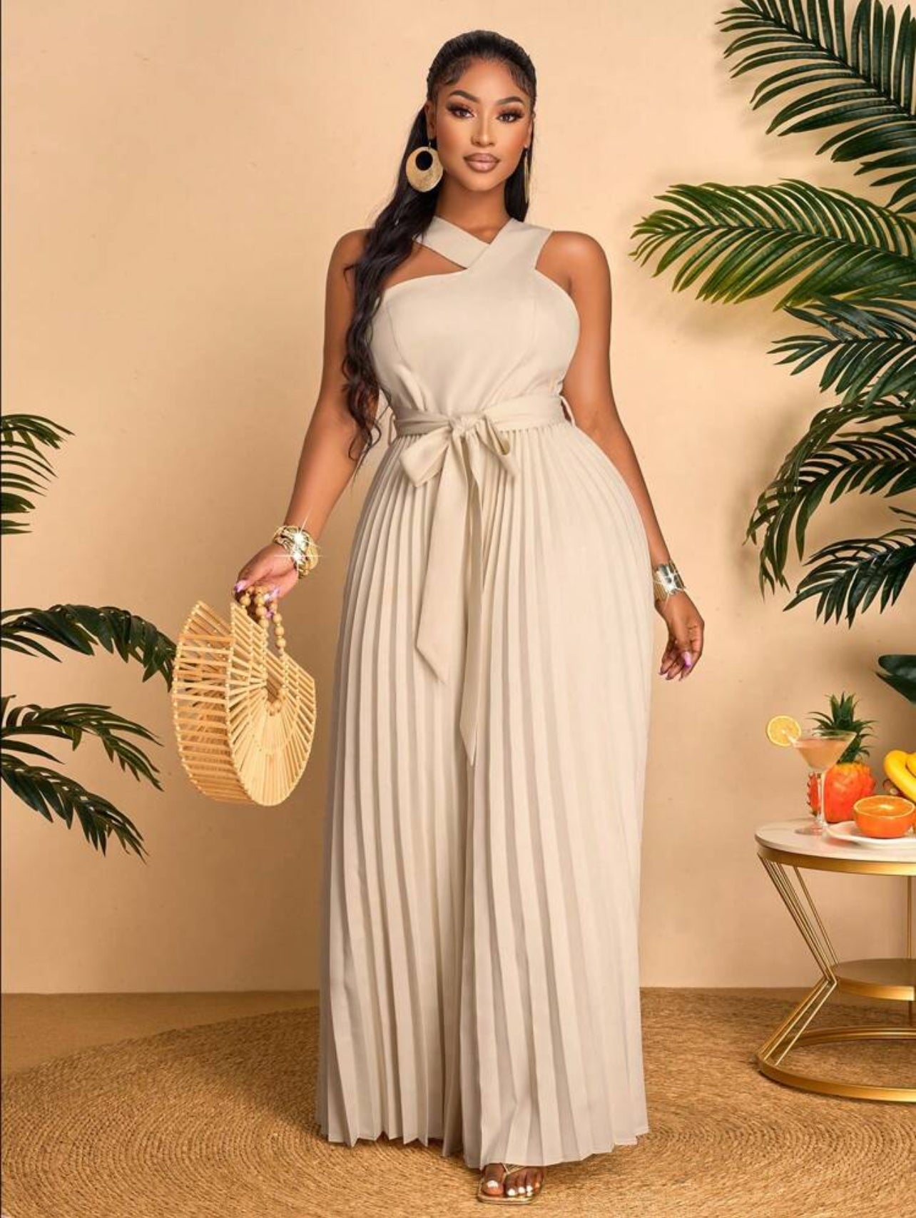 Slanted Shoulder Irregular Collar Double Breasted Pleated Loose Jumpsuit, Suitable For Fashionable Commuting Business, And Outdoor Wear @CHRISTIANDELOS