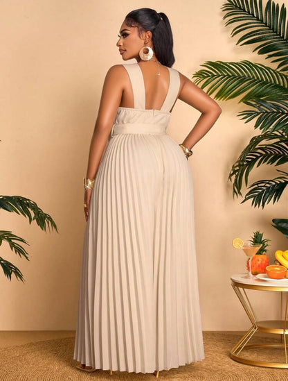 Slanted Shoulder Irregular Collar Double Breasted Pleated Loose Jumpsuit, Suitable For Fashionable Commuting Business, And Outdoor Wear @CHRISTIANDELOS