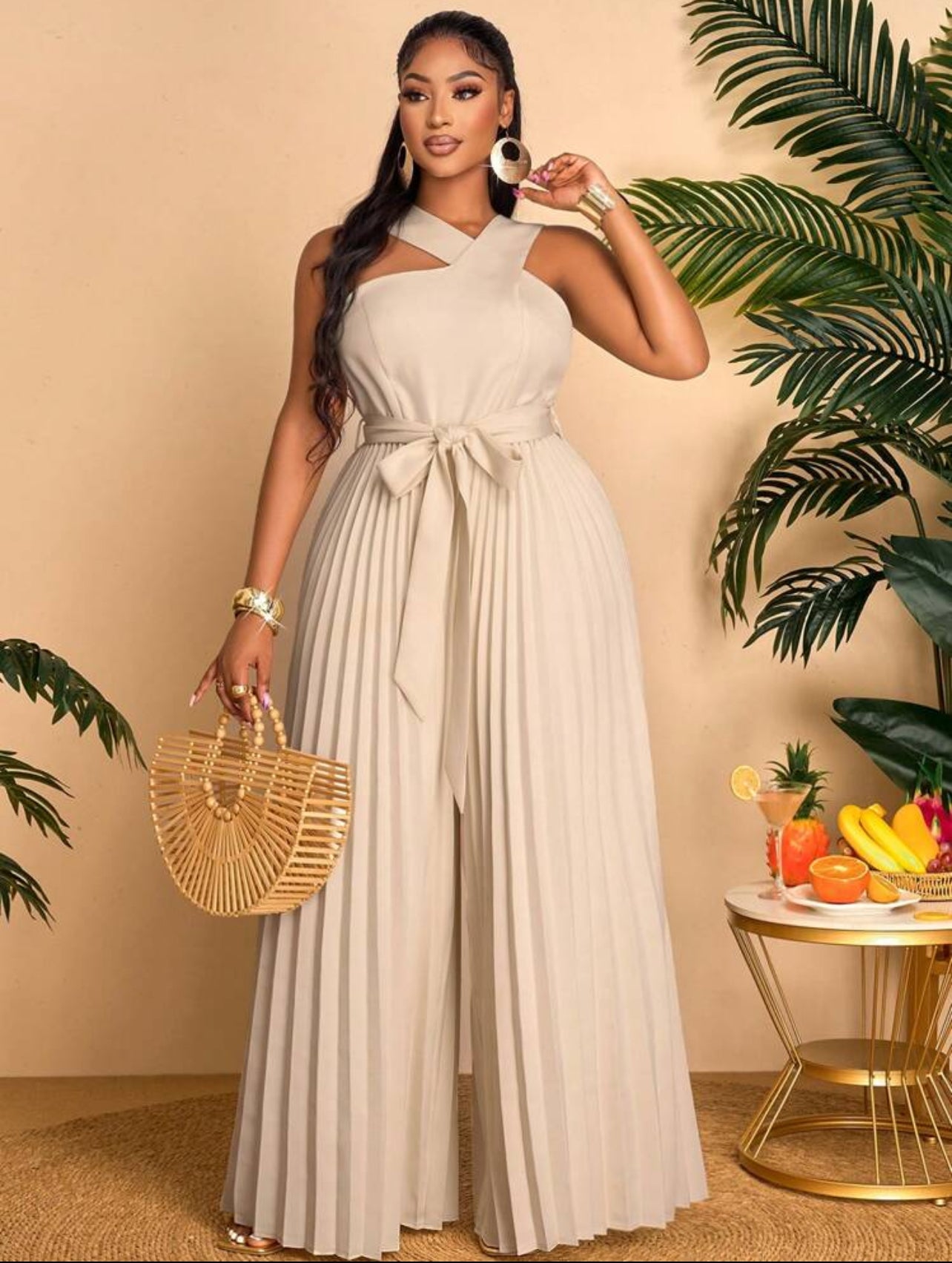 Slanted Shoulder Irregular Collar Double Breasted Pleated Loose Jumpsuit, Suitable For Fashionable Commuting Business, And Outdoor Wear @CHRISTIANDELOS