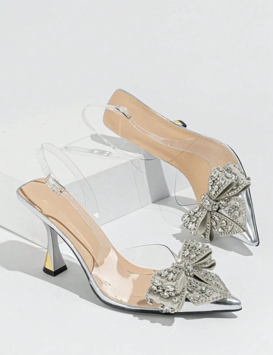 Now Detailed Decor Pointed Clear Heels